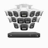 HZ804 - 4K 16 Kanal PoE Dome Überwachungskamera-Set mit 16 Kameras, 4X Optischer Zoom, 2,8-12 MM motorisiertes Varifokalobjektiv, Intelligente Zwei Lichtern Nachtsicht, Bewegungserkennung 2.0, Eingebautes Mikrophon, Alarmierung mit sirene und blitzlicht